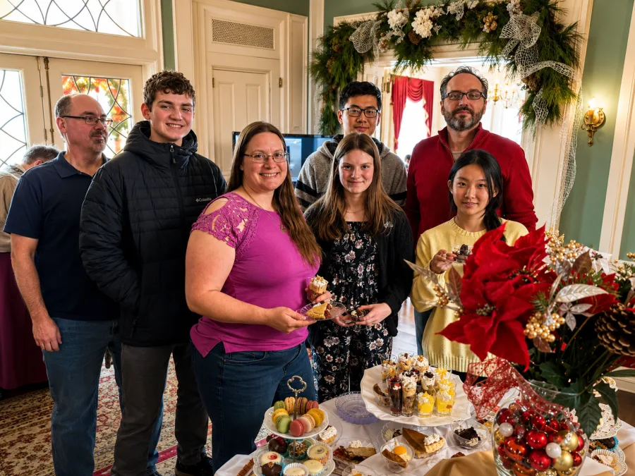 Guests gathered at a celebration in the Montague Inn