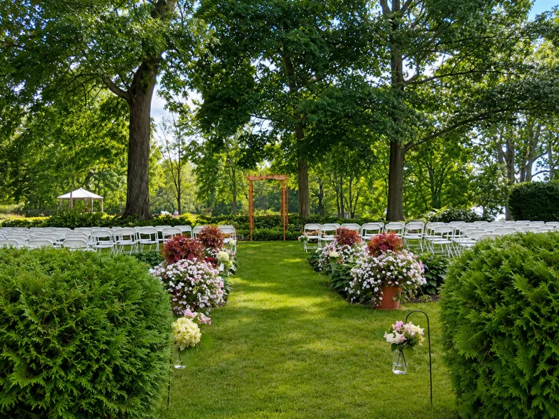 Garden wedding ceremony at the Montague Inn