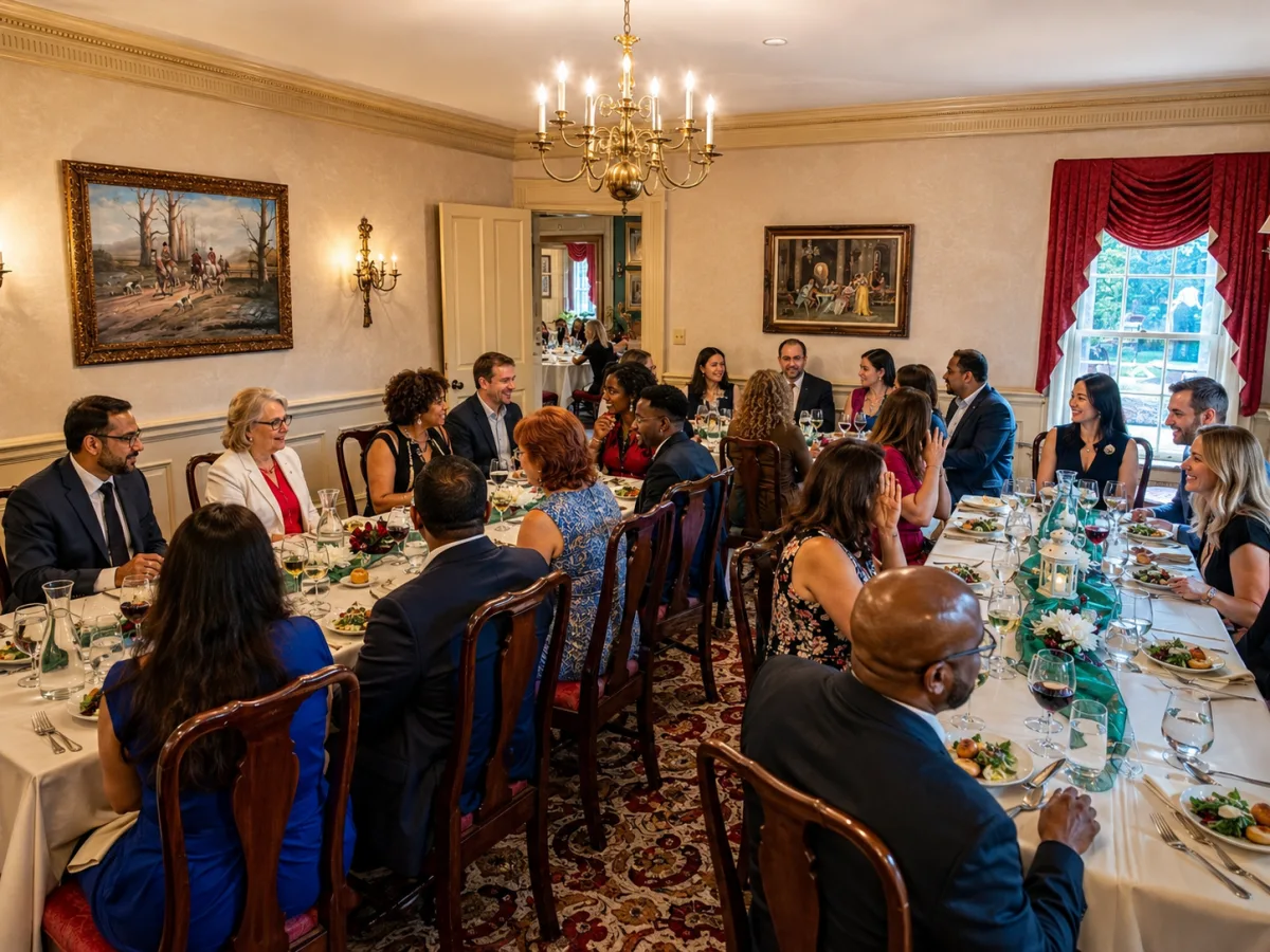 A wedding reception dinner in the formal dining room